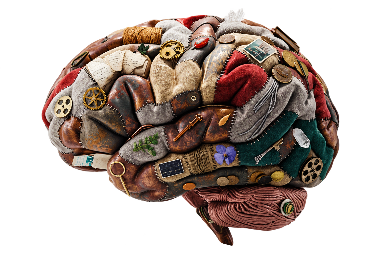 A brain form filled with small keepsakes